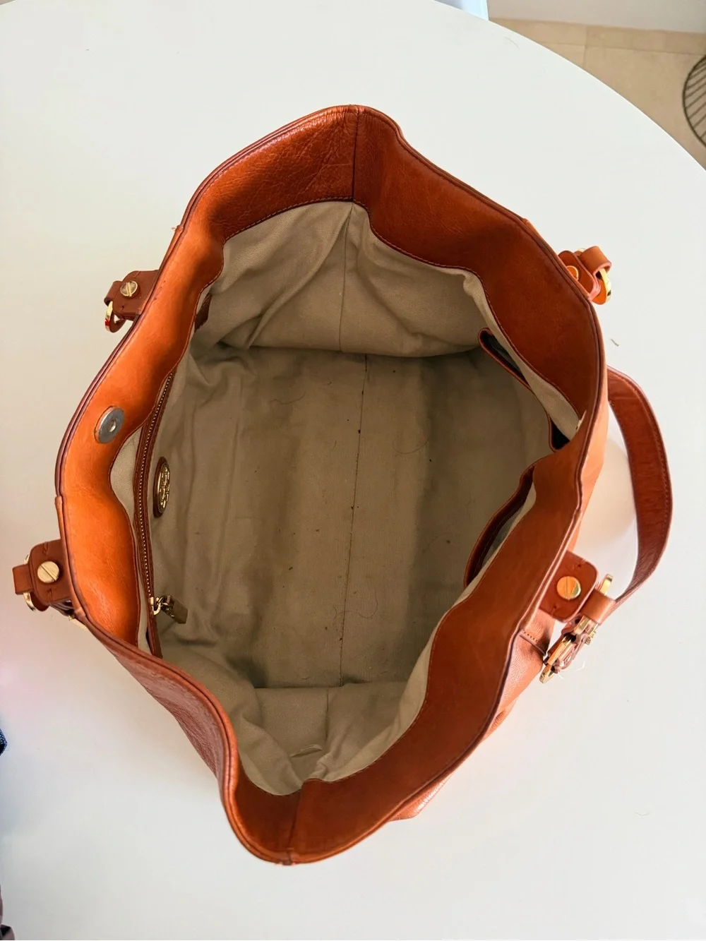Tory Burch Cognac Leather Tote with Gold Hardware